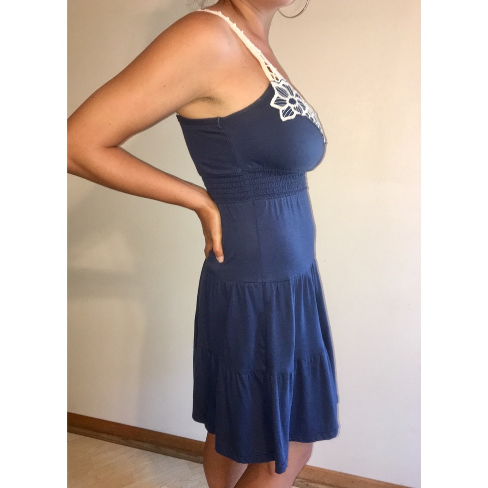 SO navy dress with off-white lace straps